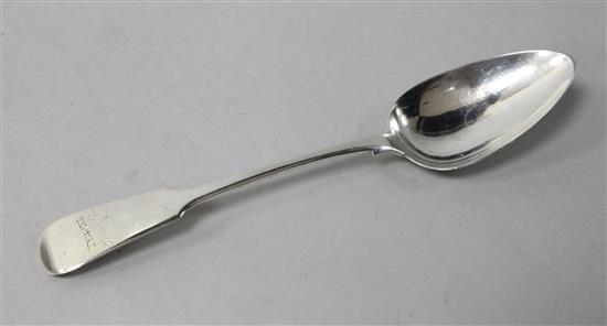 A late George III Irish silver fiddle pattern table spoon, the terminal engraved Tyrone Grand Jury, James England, Dublin, 1819,